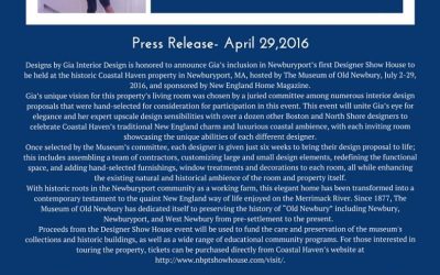 Designer Chosen For Show House- Press Release