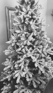 A flocked tree in progress.